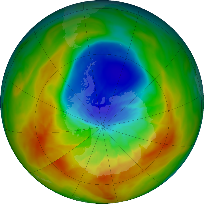 Antarctic ozone map for 19 September 2019